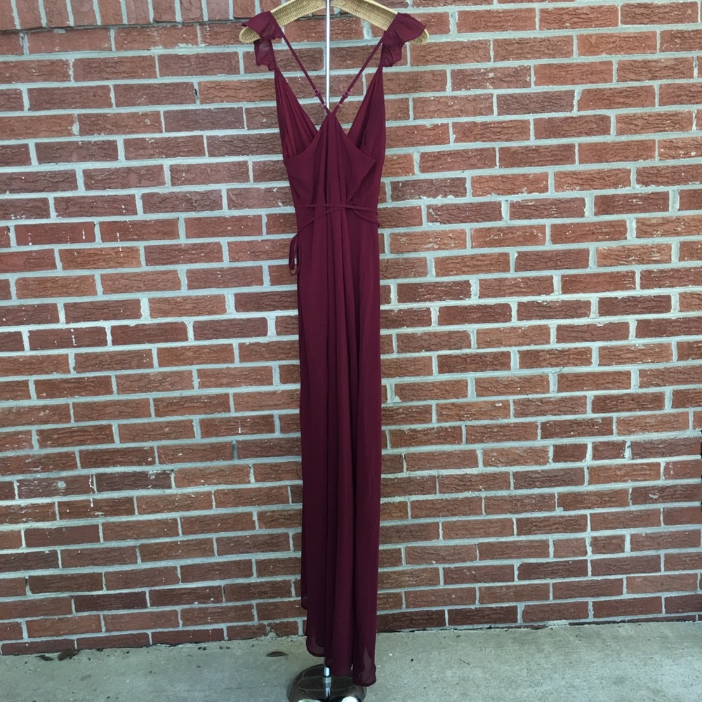 Lulu’s Here’s To Us High Low Wrap Dress Burgundy - Picture 6 of 13